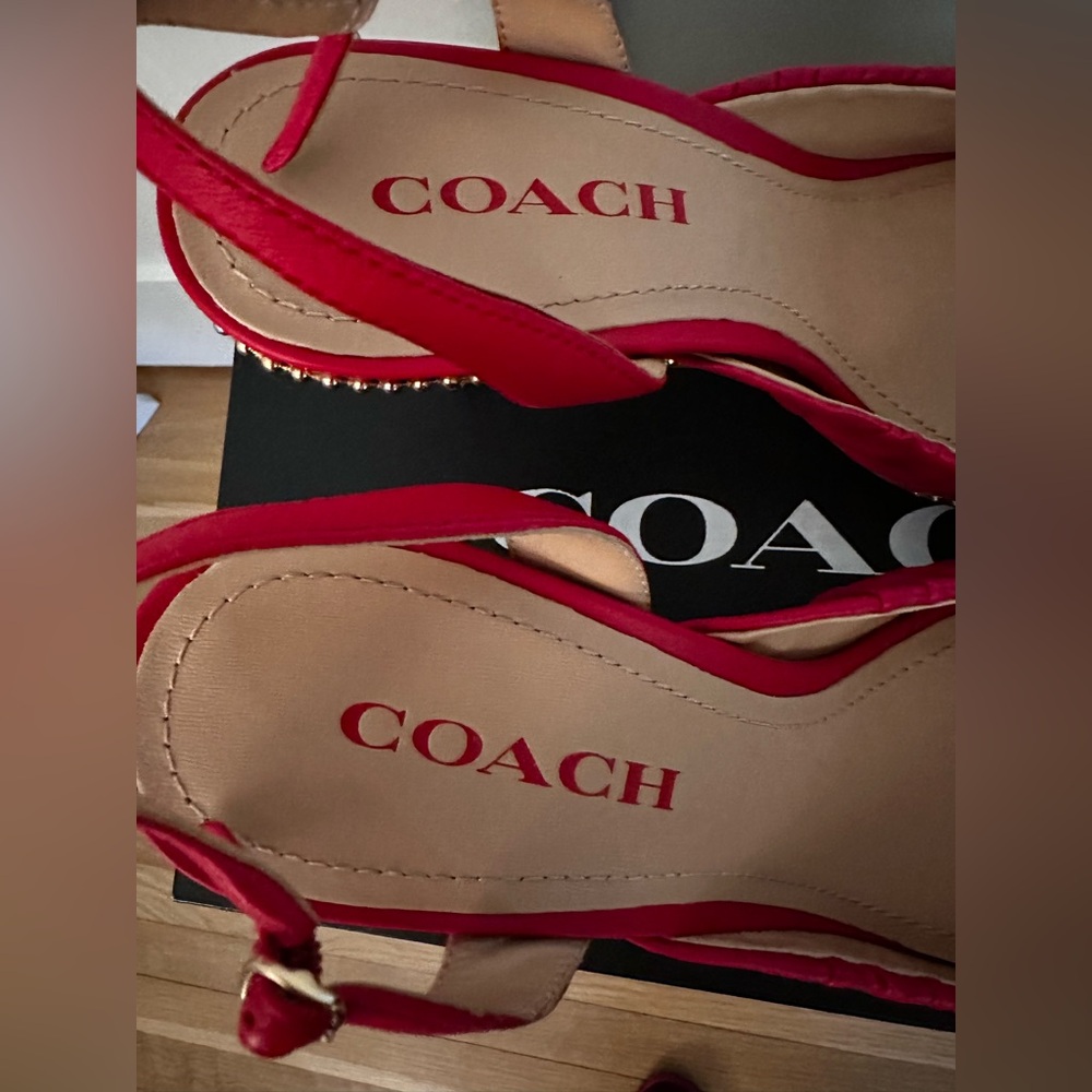 Coach Wionna size 8.5 red leather sling back pumps—excellent condition! - Picture 7 of 11